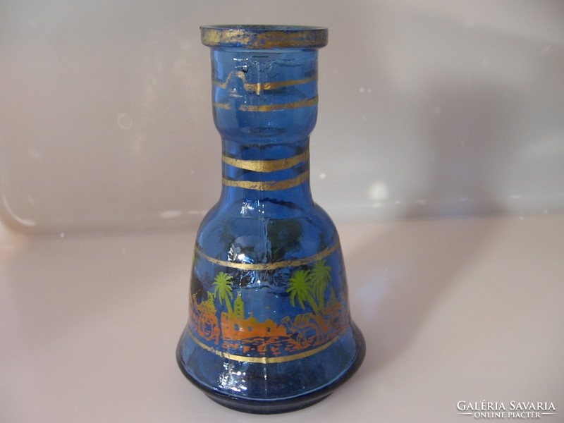 Egyiptomi tevés kék váza, vizipipa üveg palack, tartály