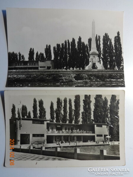 Két régi képeslap együtt: GYŐR, strand és obeliszk (50-es évek)