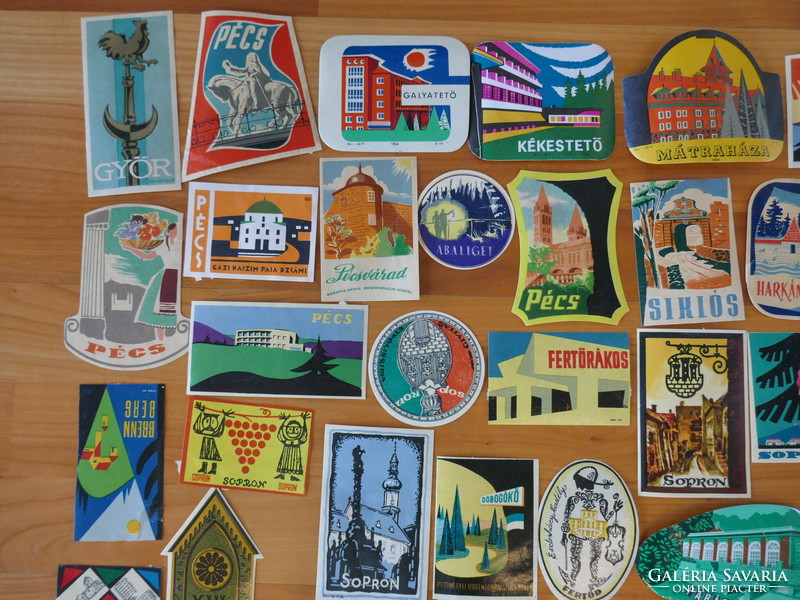 55 retro stickers with Hungarian cityscapes.