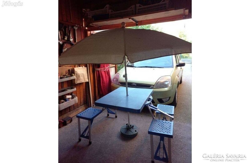 Camping set - table, 4 chairs, parasol