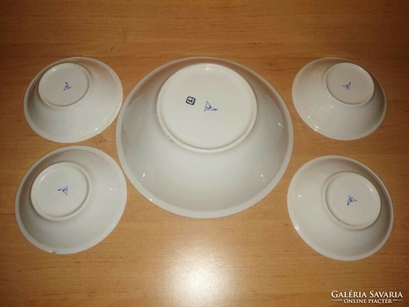 Alföldi porcelain serving bowl with vegetable pattern, with 3+1 small bowls (2p)