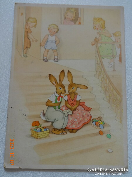Old graphic Easter greeting card - drawing by Charlotte Baron