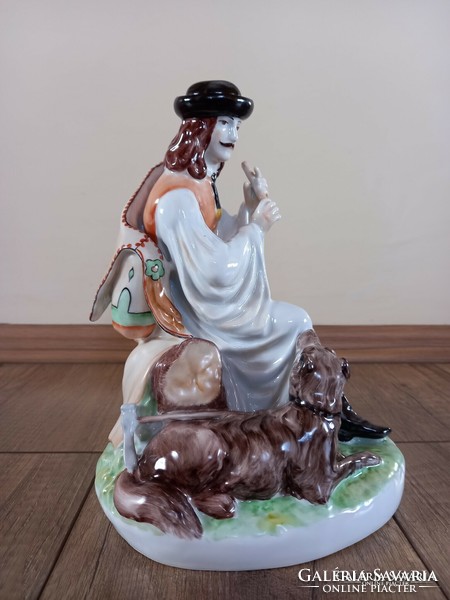 Régi Zsolnay furulyázó juhász kutyájával porcelán figura