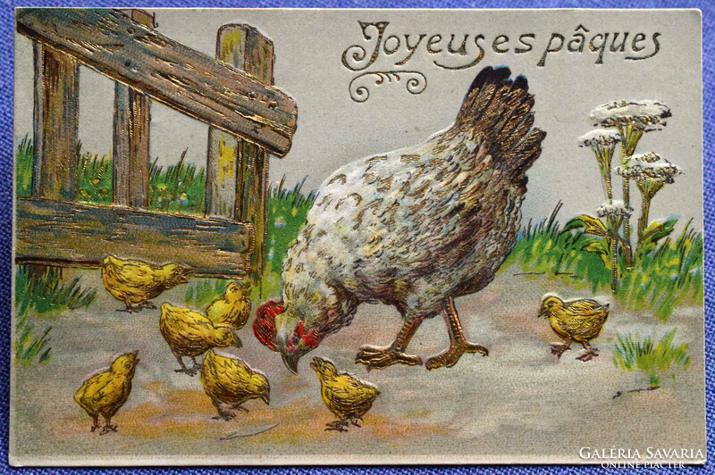 Antique Embossed Easter Greeting Card Poultry Yard