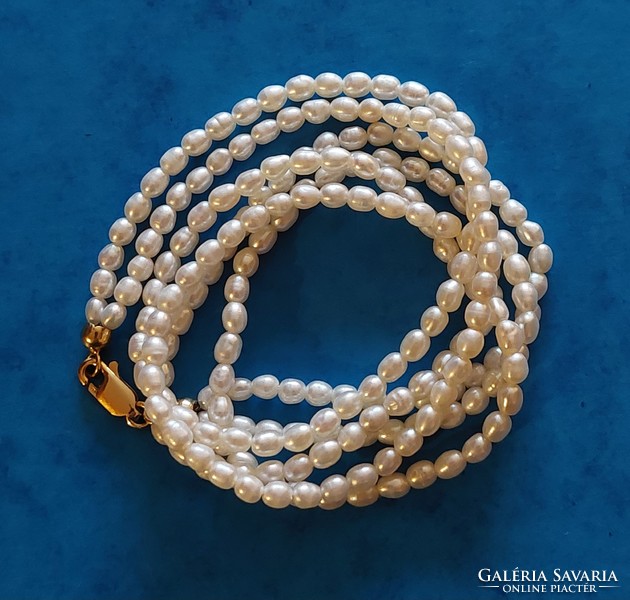 Beautiful two-row genuine cultured pearl necklace with gold-plated silver fittings