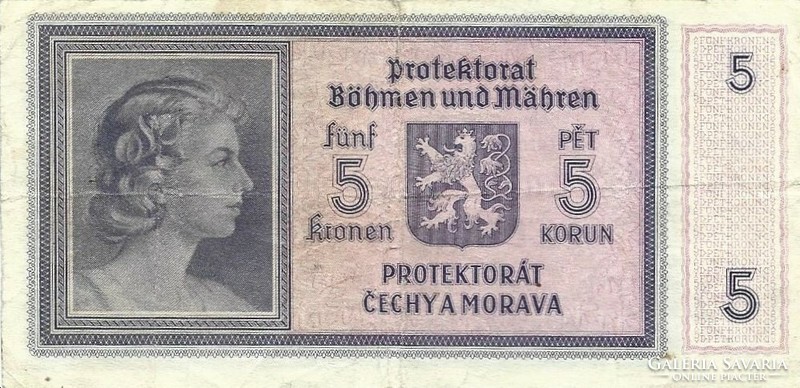 5 korun korona kronen 1942 Cseh Morva Protectorátus 3.