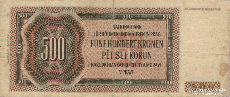 500 Korun crown kronen 1942 ii. Edition Czech Moravian Protectorate not perforated