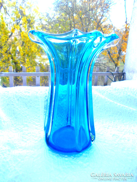 Josef hospodka heavy thick Czech glass vase, beautiful turquoise (greenish blue) color - 25 cm
