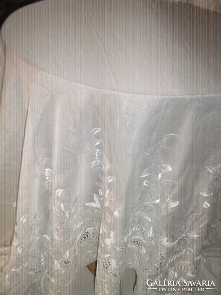 Azure patterned curtain with floral embroidery in fabulous white fabric