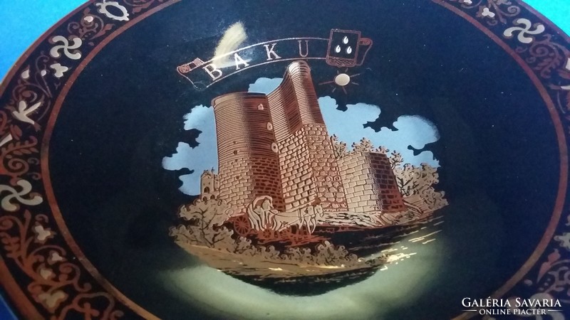 Baku (Azerbajdzsán) látkép - Haas & Czjzek originál cobalt aranyozott porcelán kávés / teás  készlet