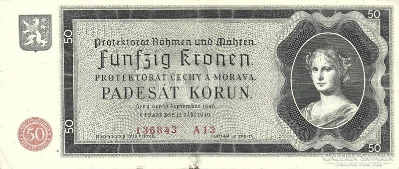 50 korun korona kronen 1940 Cseh Morva Protectorátus 2.