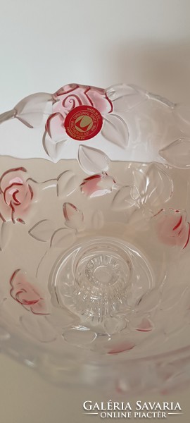 Rózsás üveg talpas bonbonier Satin Rose