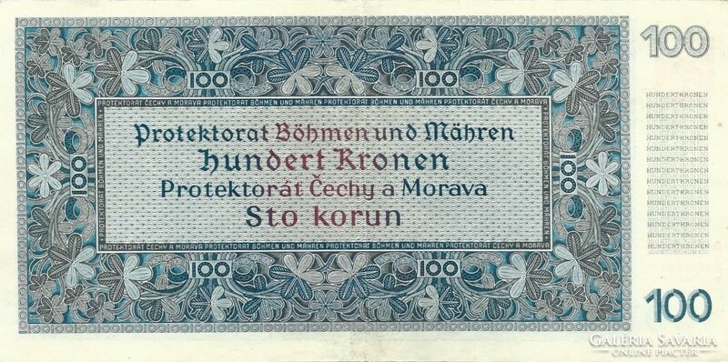 100 korun korona kronen 1940 I. kiadás Cseh Morva Protectorátus 2. Nem perforált