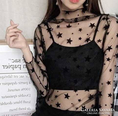 New, s black color, high neck, star pattern long sleeve top