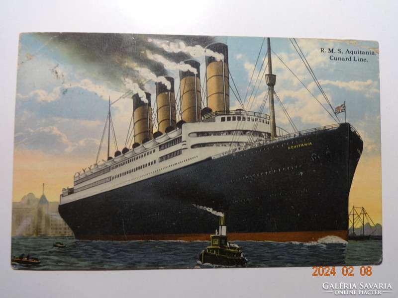 Old, antique postcard: r.M.S aquitania ocean liner, cunard line (1915)