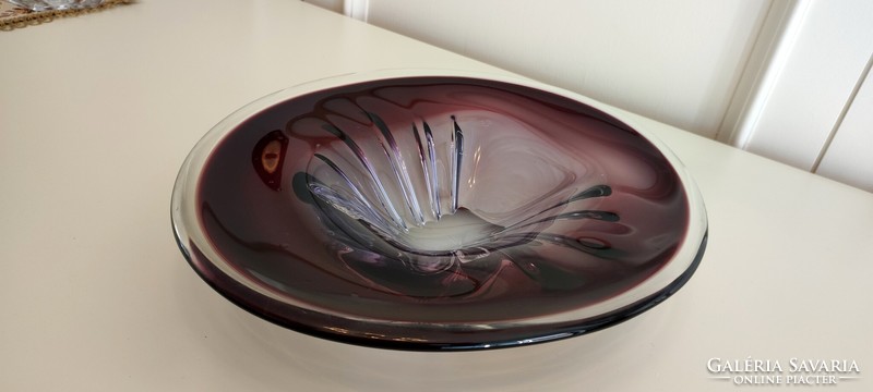 Meseszép, extra  nagyméretű muránói kristály üvegtál tál kínáló asztalközép