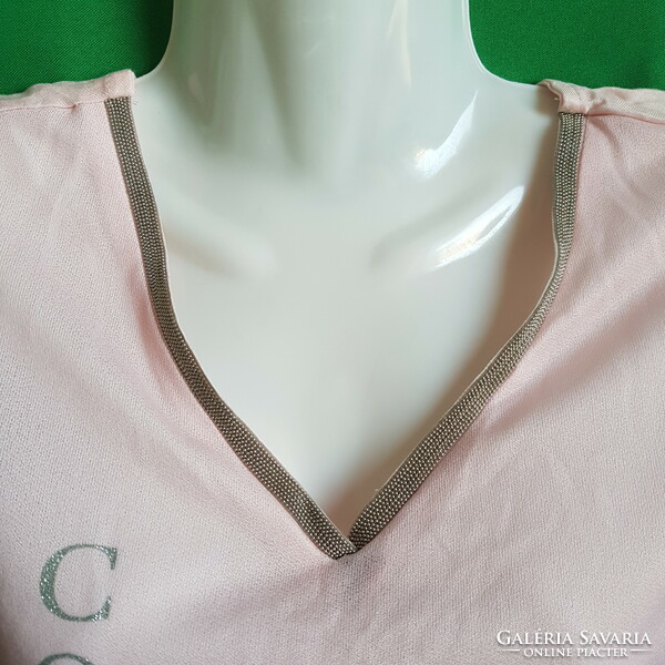 ÚJ, 38-as rózsaszín, csillogó feliratos ujjatlan póló, felső