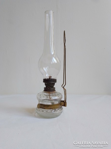 Antique old kitchen wall/table kerosene lamp glass body spotlight missing lampart marked