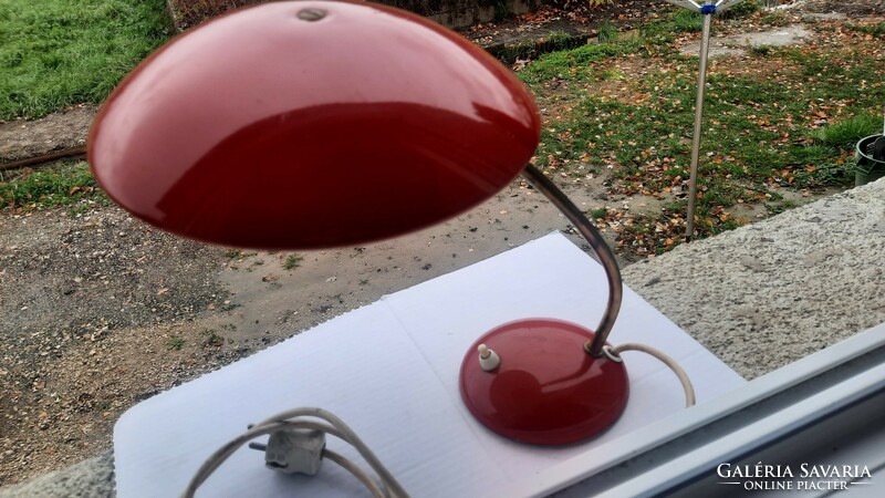 Retro asztali lámpa zománcos búrával,réz szárral