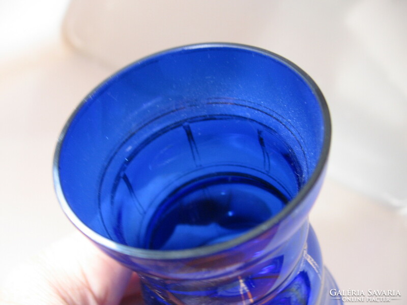 Kék fújt üveg jácint hajtató aranyozott váza