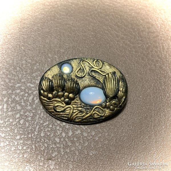 Vintage moonstone brooch, vintage craftsman pin from the 1970s or 80s with moonstone inlay