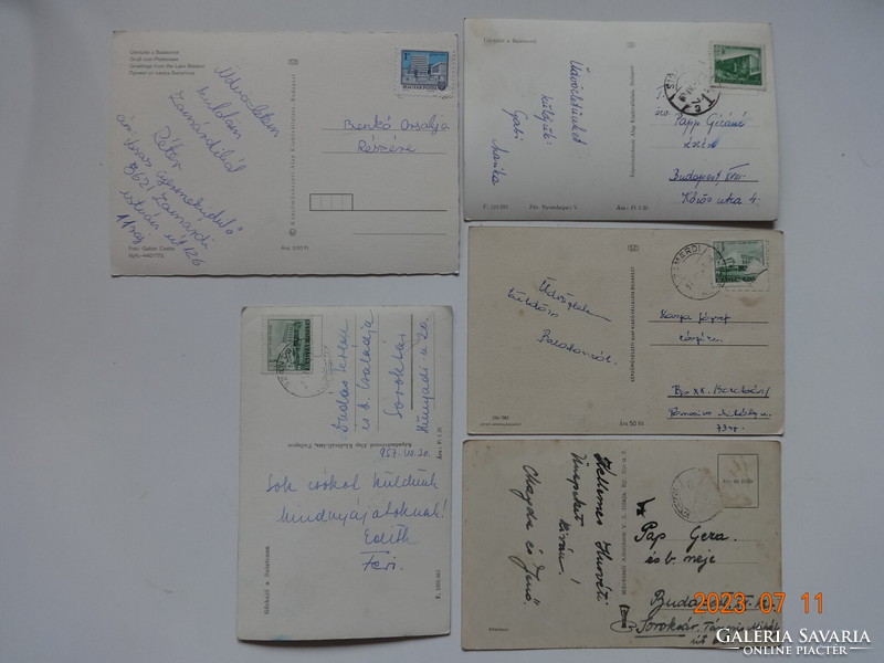 5 old postcards together: vehicles on the Balaton (ship, sailboat, steamboat, boat)