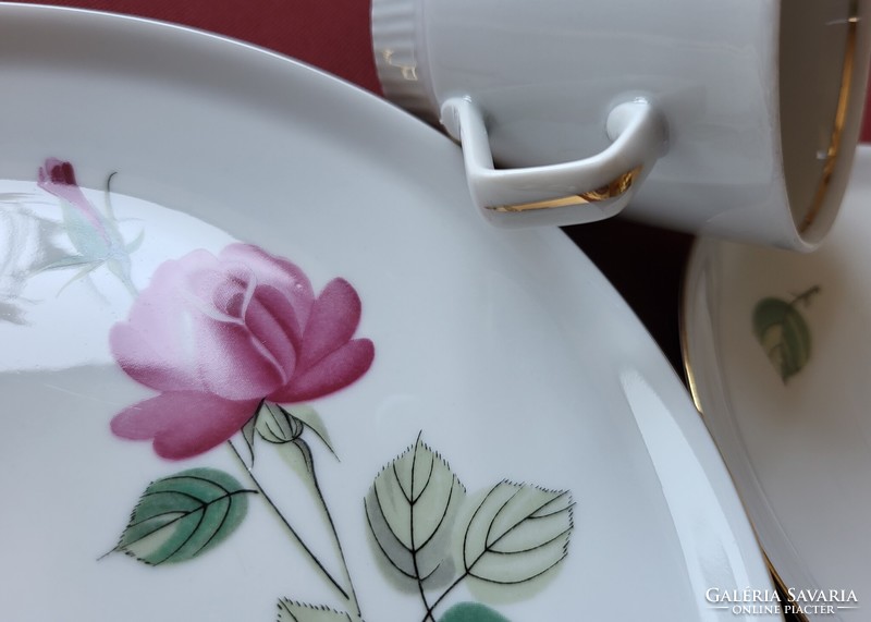 CP Colditz német porcelán reggeliző szett kávés csésze csészealj kistányér rózsa virág mintával