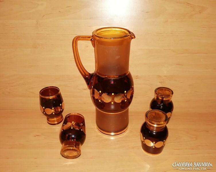 Ritka aranyozott ital kínáló üveg készlet - kancsó 4 pohárral (5/K)