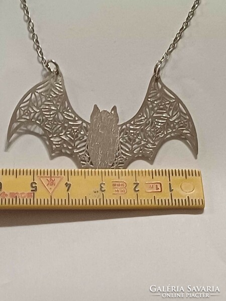 Striking silver large bat pendant necklace