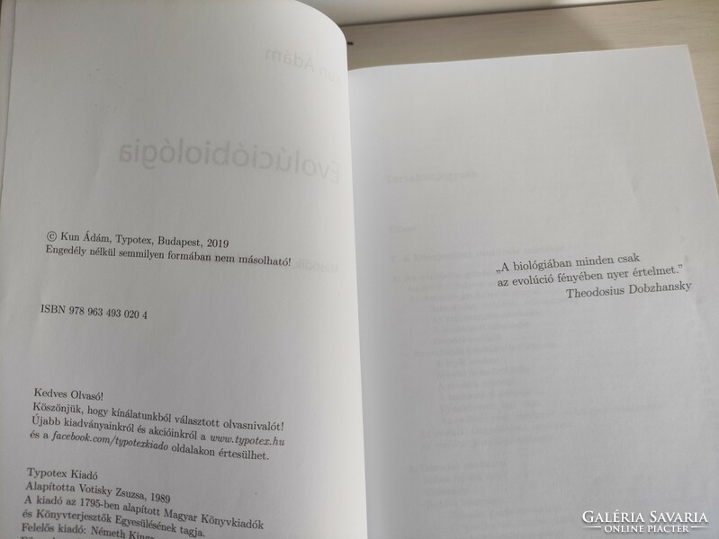 Kun Ádám Evolúcióbiológia tankönyv újszerű állapotban Typotex Kiadó