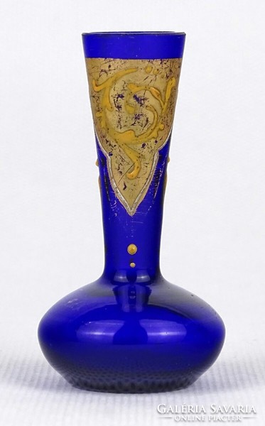 1Q221 antique moser small gilded cobalt blue blown glass vase violet vase 6.5 Cm
