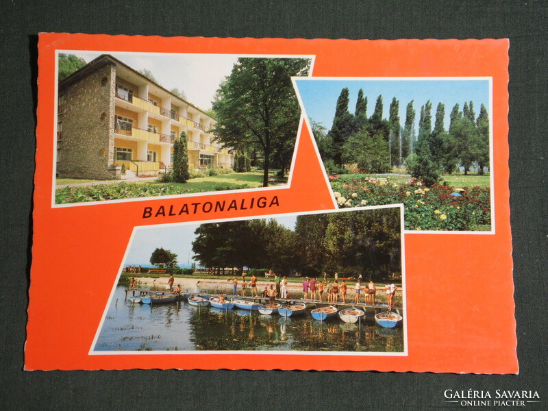 Postcard, balato league, mosaic details, resort, park, boat rental