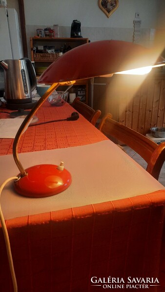 Retro table lamp with enamel shade and copper stem