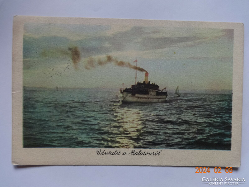 Old colored postcard: steamboat on Balaton
