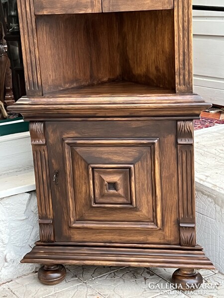 Antique-style rustic display corner cabinet