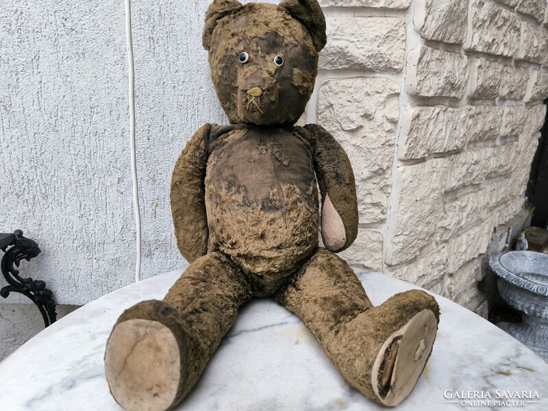 Antik teddy maci Mackó Teddy Bear szalma töltetű antik régi barna medve ! Ments  meg !