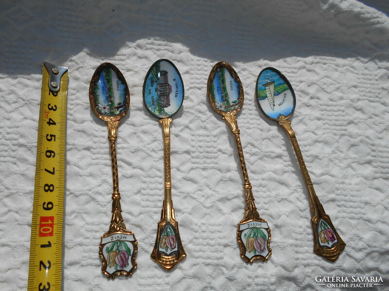 4 Spoons with antique fire enamel decoration
