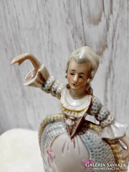 Thüringiai porcelán rokokó, barokk stílusú dáma, hölgy