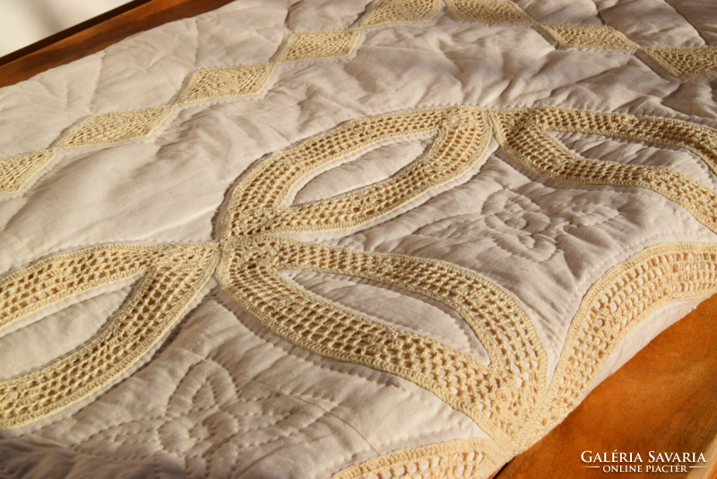 Old large crochet bedspread blanket quilted 285 x 222