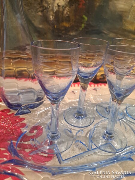 Blue glass liqueur set