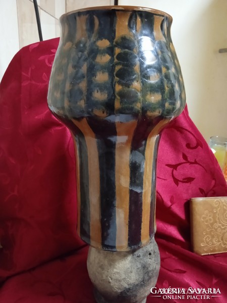 Retro nagyméretű régi cserép kèzifestèsű váza jelzéssel