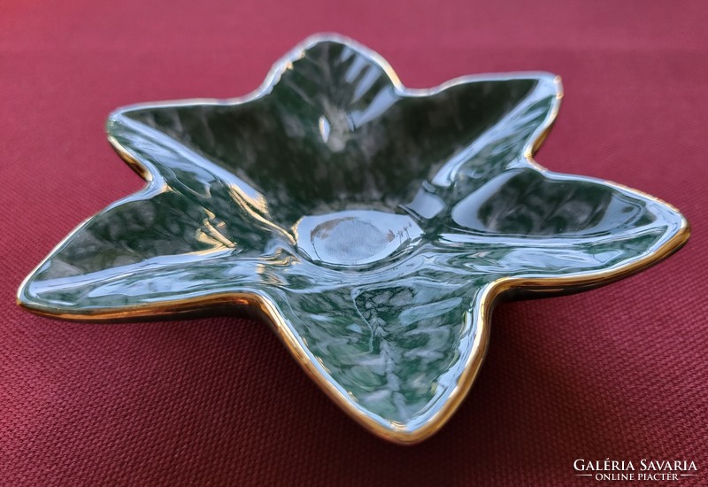 Bavaria zöld levél csillag alakú német porcelán tálka dísz tányér