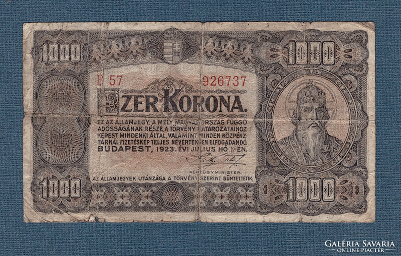 1000 Korona 1923 Nyomdahely nélkül