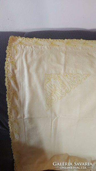 Rare yellow embroidered lace cushion cover large pillow