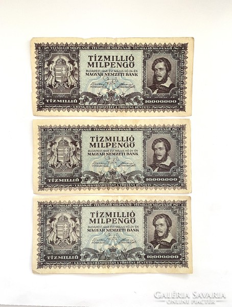 1 db Tízmillió milpengő 10000000 milpengő 1946  Ropogós bankjegyek