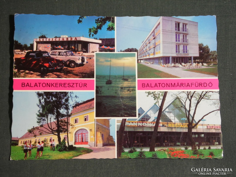 Képeslap, Balatonkeresztúr, Balatonmáriafürdő,mozaik,Festetics-kastély,autóscsárda,presszó,étterem