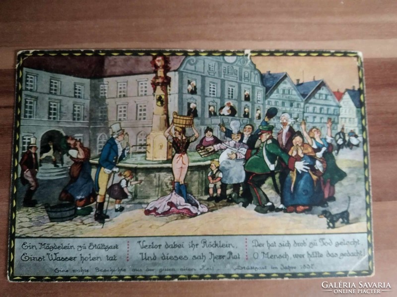 Antik vicces német grafikus képeslap,  Eine wahre Geschichte, Stuttgart im Jahre 1837, kb 1925-ből
