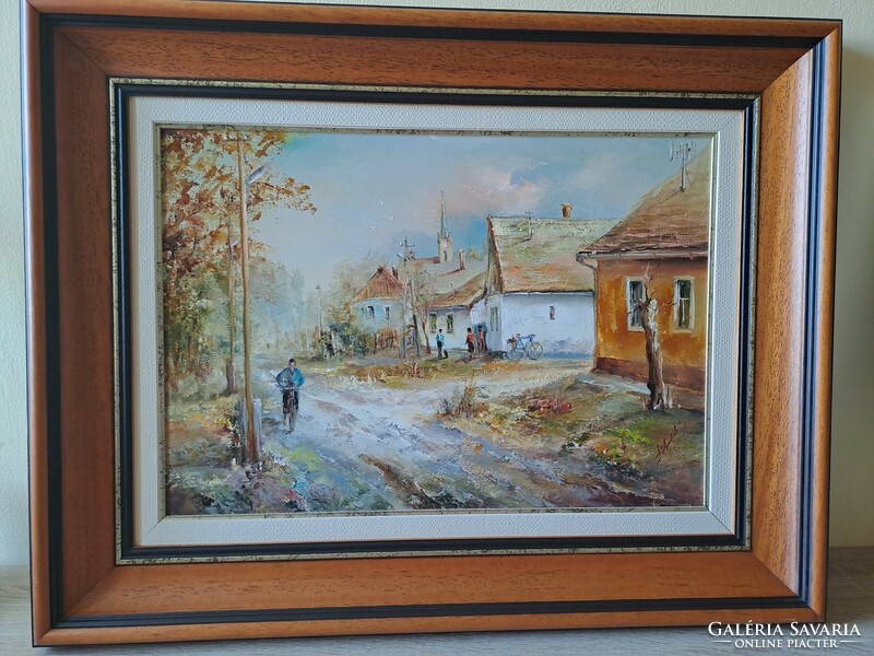 Lukács Sántó - painting of a small village 35x50 cm