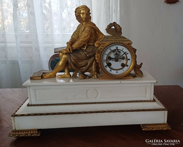 Antique mantel clock bronze sculpture marble table clock brocot jàrat