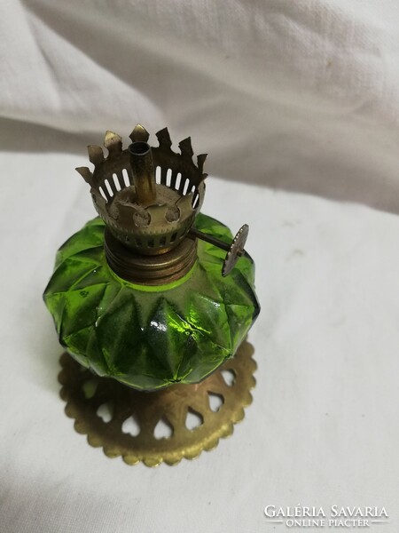 Green glass mini kerosene lamp